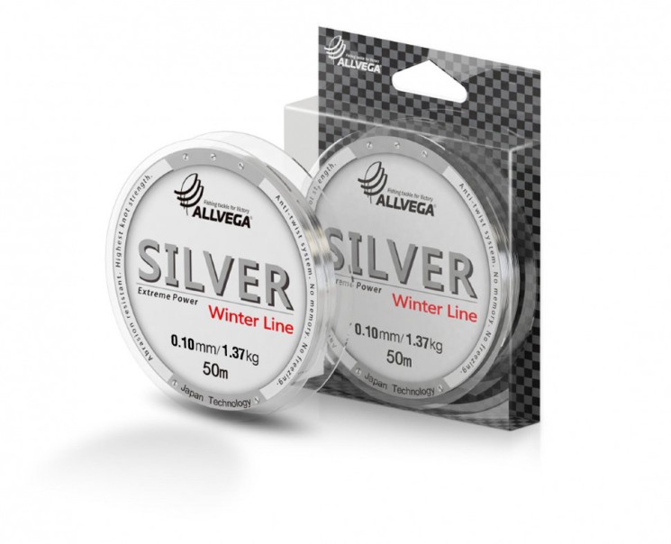 Леска Allvega Silver (50м) 0.10мм (1,37кг) серебристая