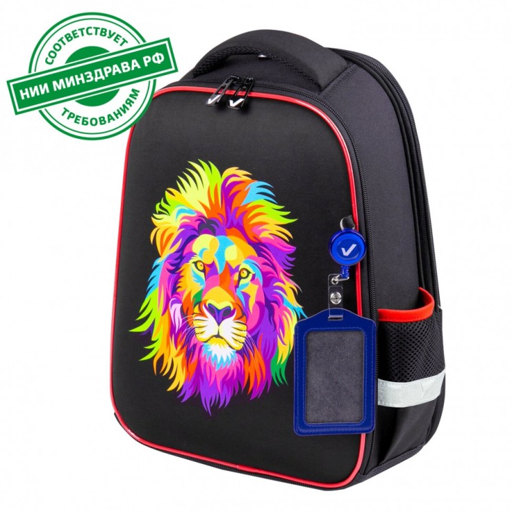 Ранец Brauberg FIT, 2 отделения, Colorful lion, 38х27х14 см, 270618