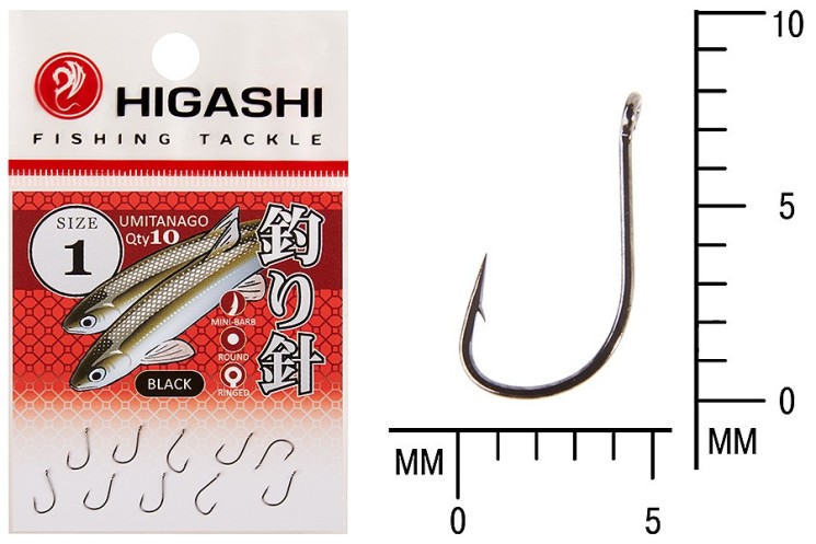 Крючок Higashi Umitanago ringed №1 Black (10 шт)