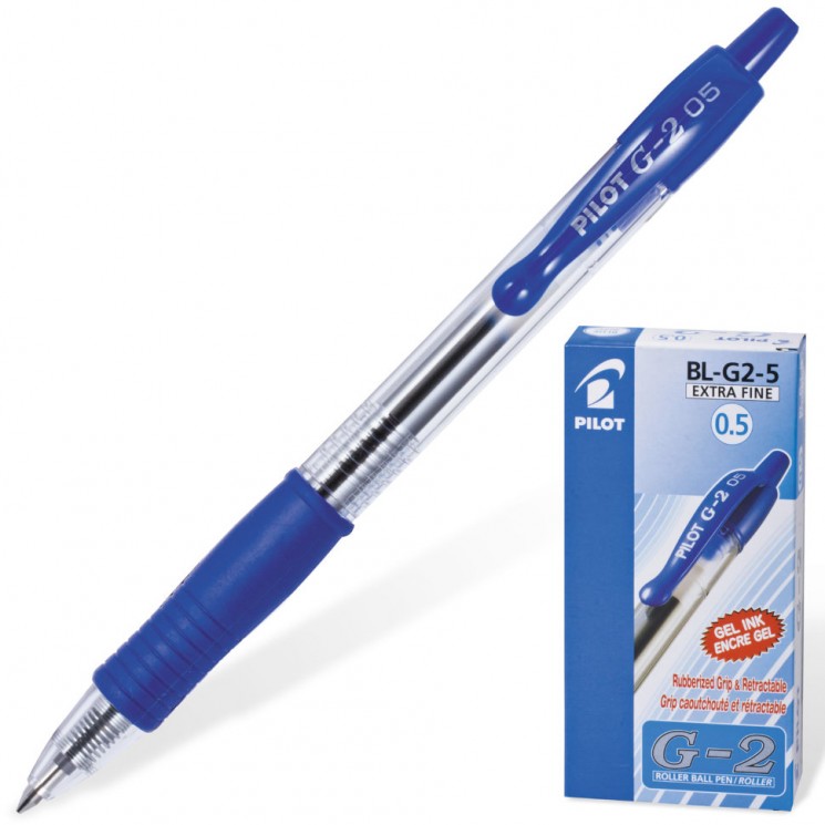 Ручка гелевая автоматическая с грипом Pilot G-2 линия 0,3 мм синяя BL-G2-5