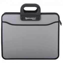 Папка-портфель пластиковая Brauberg "Премьер" А4 (390х315х120 мм), 3 отделения, серая, 223083