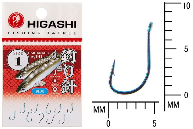 Крючок Higashi Umitanago ringed №1 Blue (10 шт)