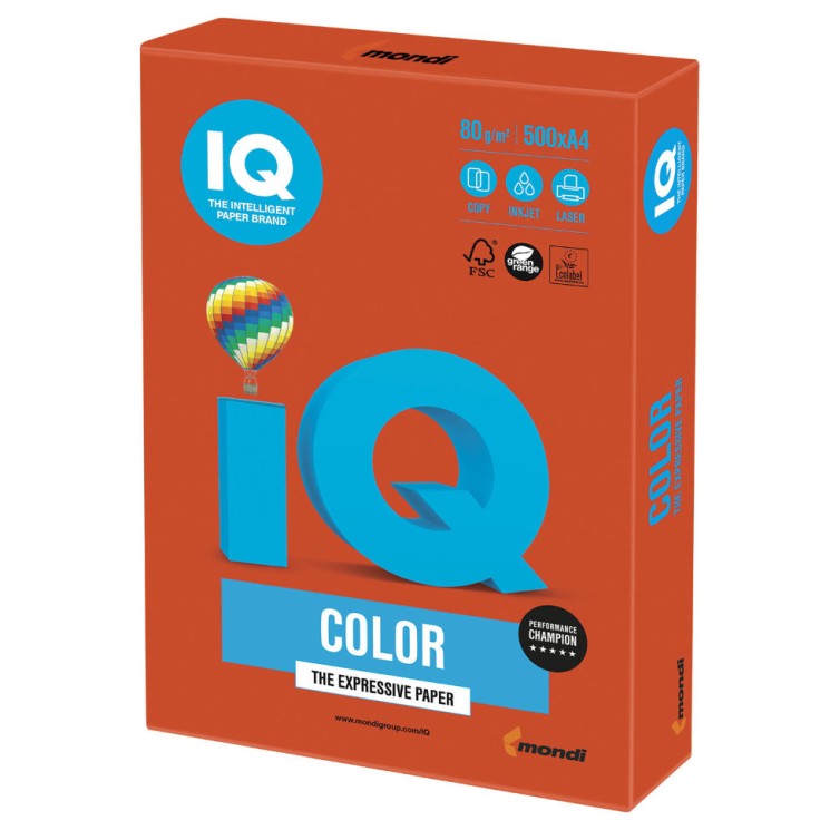 Бумага цветная для принтера IQ Color А4, 80 г/м2, 500 листов, красный кирпич, ZR09