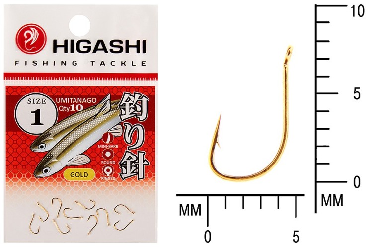 Крючок Higashi Umitanago ringed №1 Gold (10 шт)