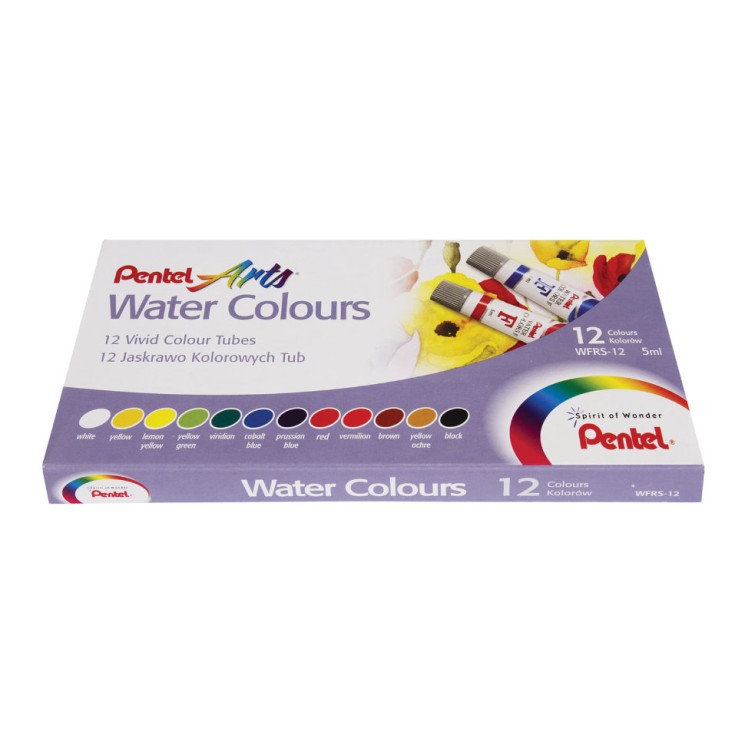 Краски акварельные художественные Pentel Water Colours 12 цветов по 5 мл WFRS-12