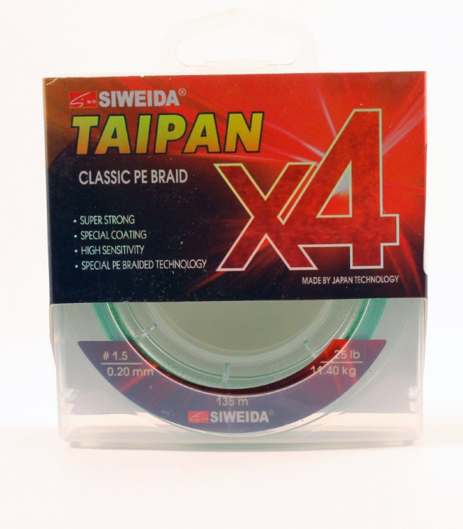 Леска плетеная Siweida Taipan Classic PE Braid X4 135м 0,20мм (11,40кг) светло-зеленая