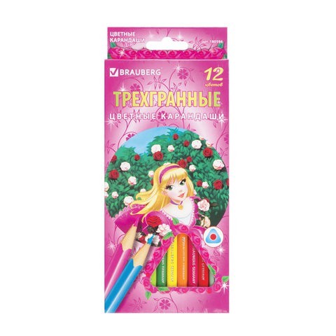 Карандаши цветные трехгранные Brauberg Rose Angel 12 цветов 180594