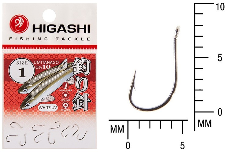 Крючок Higashi Umitanago ringed №1 White UV (10 шт)