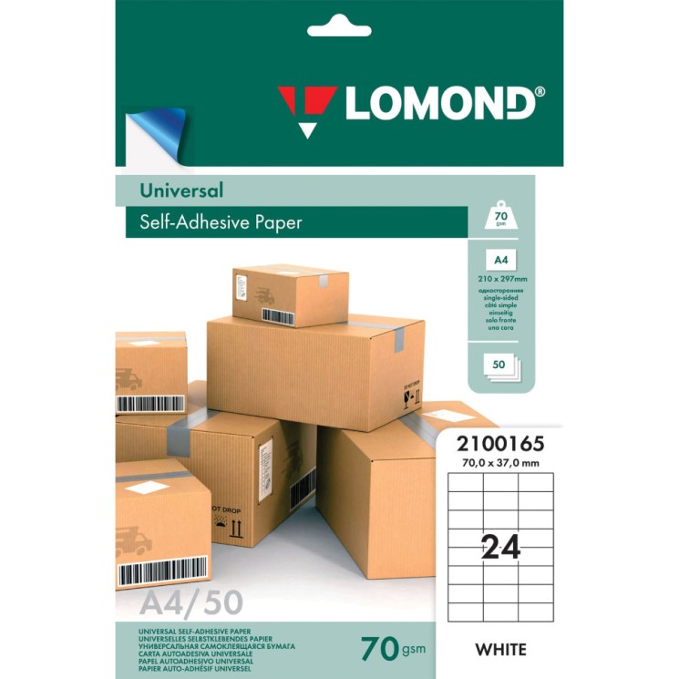 Этикетка самоклеящаяся Lomond 70х37 мм 50 листов по 24 шт белая 2100165