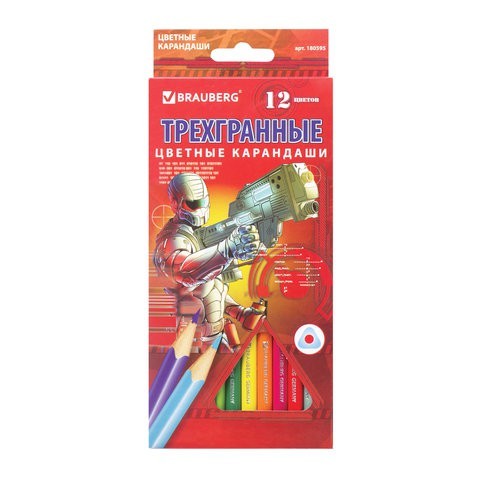 Карандаши цветные трехгранные Brauberg Star Patrol 12 цветов 180595