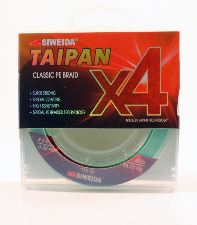 Леска плетеная Siweida Taipan Classic PE Braid X4 135м 0,28мм (18,20кг) светло-зеленая