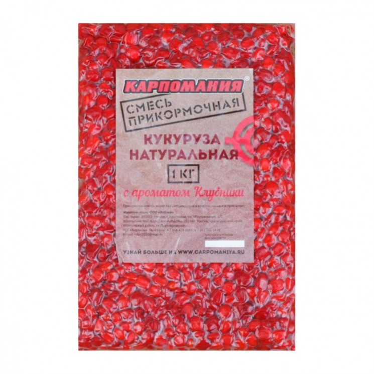 Кукуруза натуральная для рыбалки Карпомания 1кг Клубника