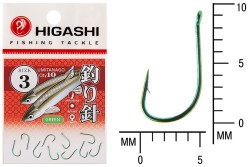 Крючок Higashi Umitanago ringed №3 Green (10 шт)