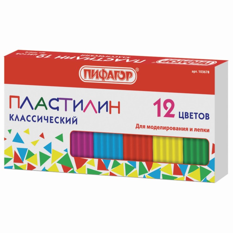 Пластилин классический Пифагор 12 цветов 120 г 103678