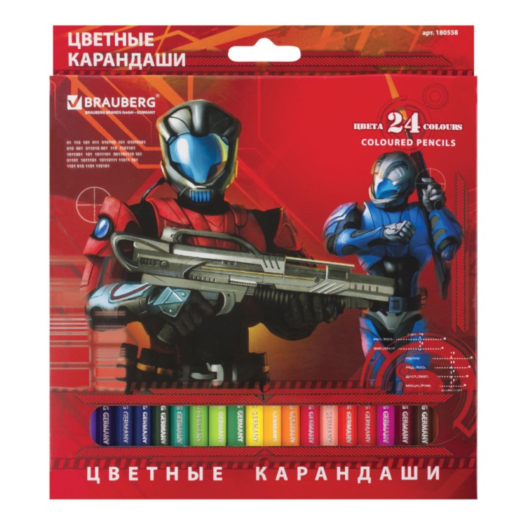 Карандаши цветные Brauberg Star Patrol 24 цвета 180558
