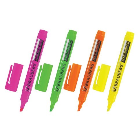 Набор текстовыделителей Brauberg Energy линия 1-3 мм 4 цвета 150486