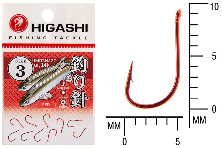 Крючок Higashi Umitanago ringed №3 Red (10 шт)
