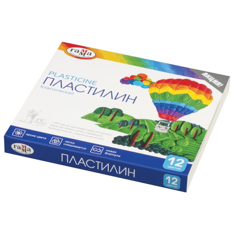 Пластилин классический Гамма Классический 12 цветов 240 г со стеком 281033