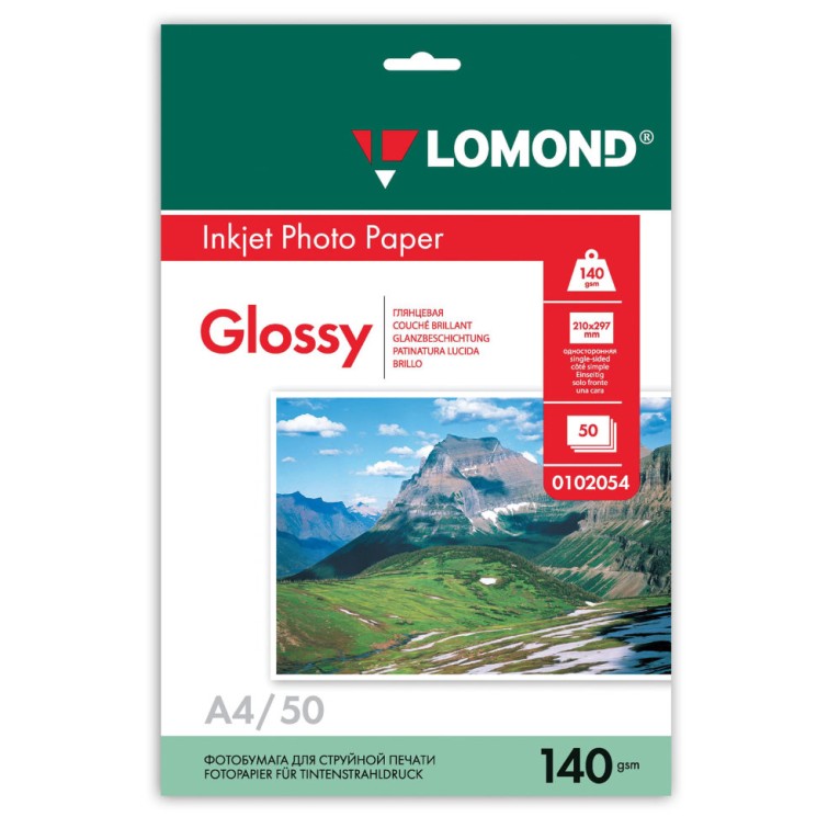 Фотобумага для струйной печати Lomond А4, 140 г/м2, 50 листов, односторонняя глянцевая 0102054