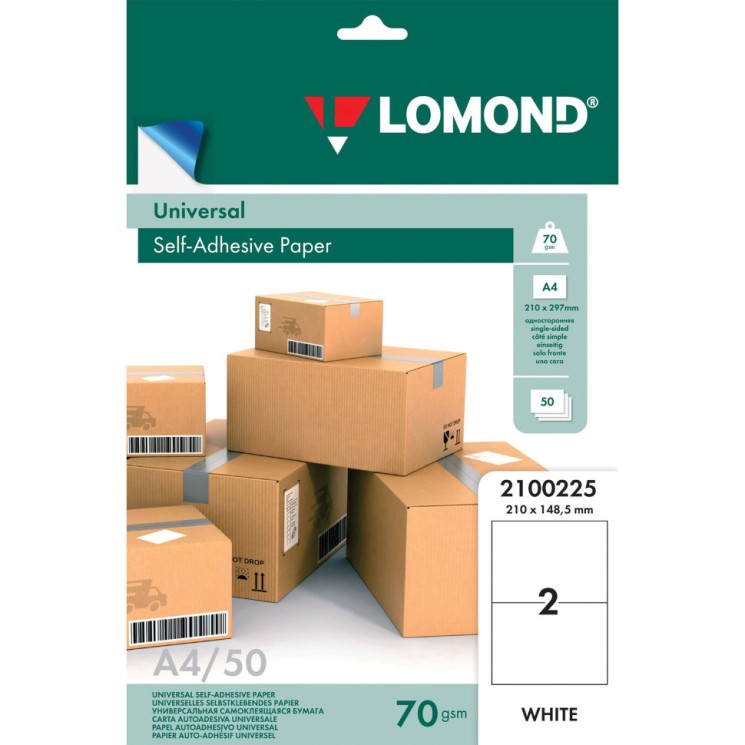 Этикетка самоклеящаяся Lomond 210х148,5 мм 50 листов по 2 шт белая 2100225