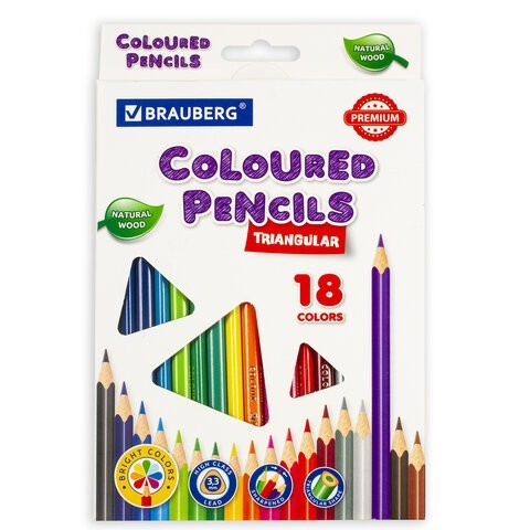 Карандаши цветные трехгранные Brauberg Premium 18 цветов 3,3 мм 181652