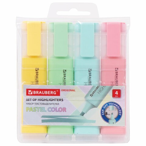 Набор текстовыделителей Brauberg Original Pastel линия 1-5 мм 4 цвета 151697