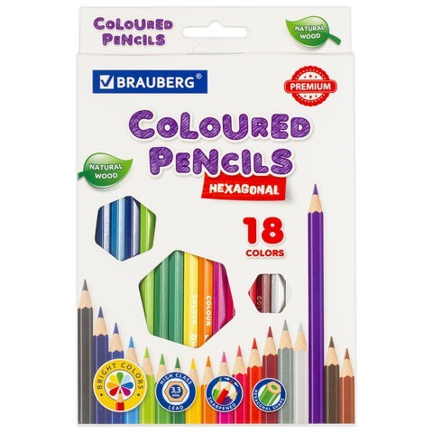 Карандаши цветные Brauberg Premium 18 цветов 3,3 мм 181657