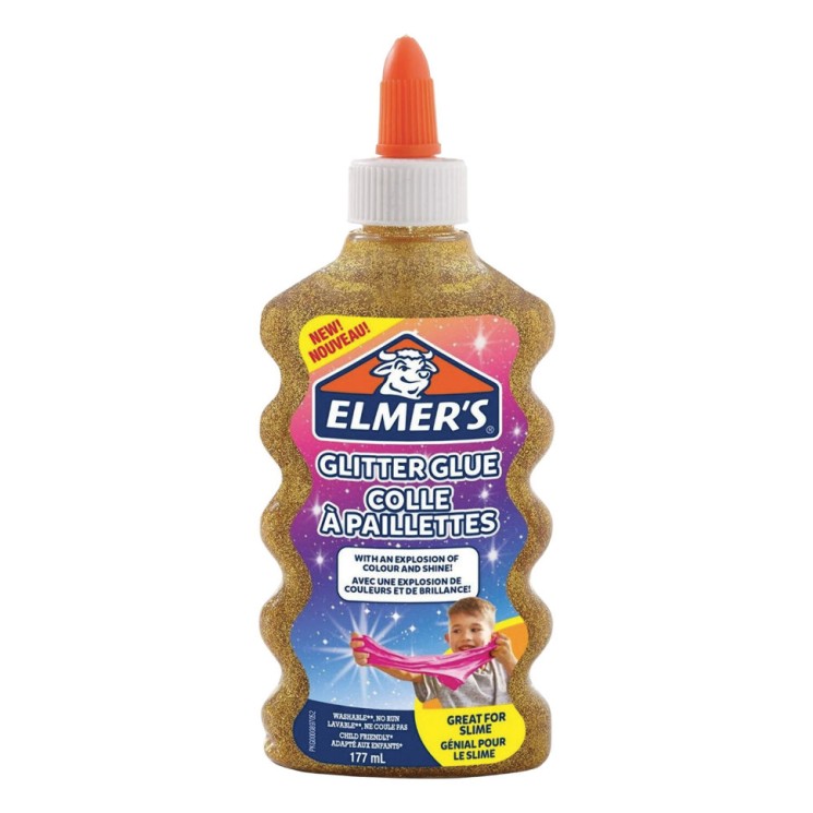 Клей для слаймов канцелярский с блестками Elmers Glitter Glue 177 мл золотой 2077251