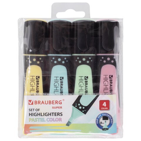 Набор текстовыделителей Brauberg Super Pastel линия 1-5 мм 4 цвета 151756