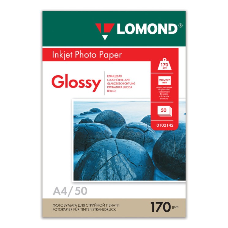 Фотобумага для струйной печати Lomond А4, 170 г/м2, 50 листов, односторонняя глянцевая 0102142