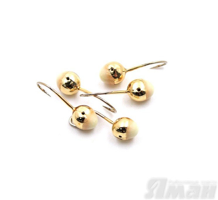 Мормышка Яман шар с отв., цвет Gold Plated, с фосф. пяткой, d 4 (5 шт.) Я-МР190