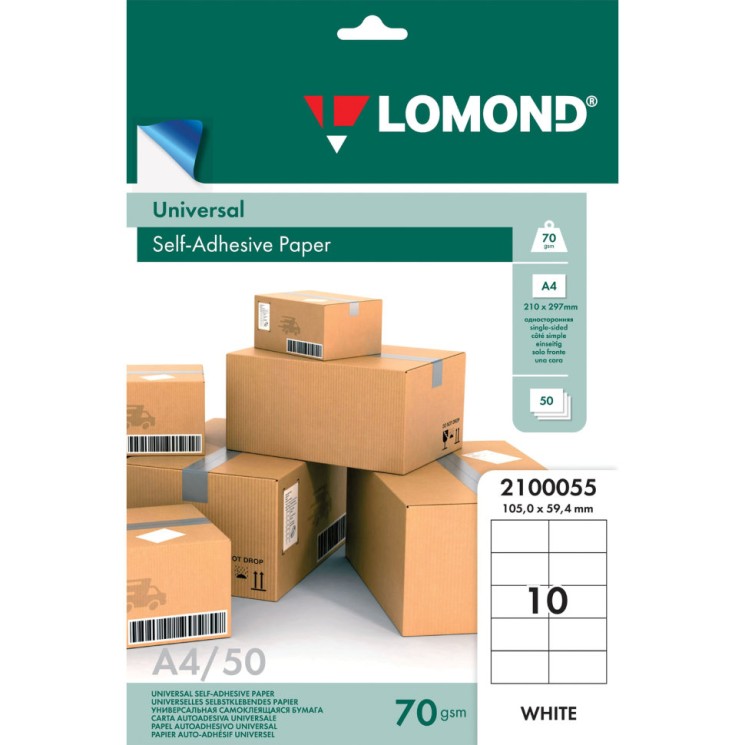 Этикетка самоклеящаяся Lomond 105х59,4 мм 50 листов по 10 шт белая 2100055