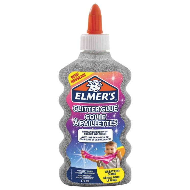 Клей для слаймов канцелярский с блестками Elmers Glitter Glue 177 мл серебряный 2077255