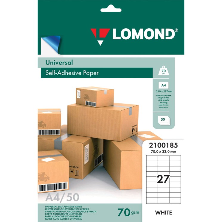 Этикетка самоклеящаяся Lomond 70х32 мм 50 листов по 27 шт белая 2100185