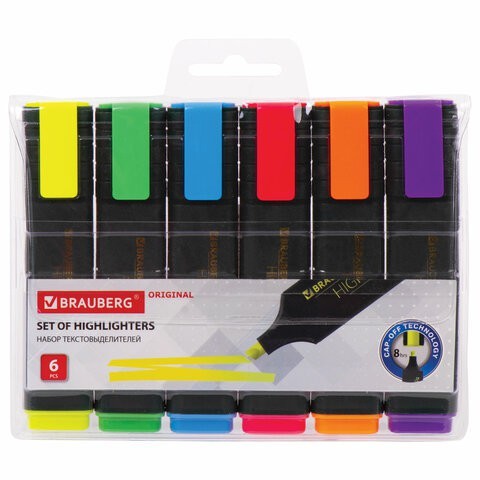 Набор текстовыделителей Brauberg Original линия 1-5 мм 6 цветов 151690