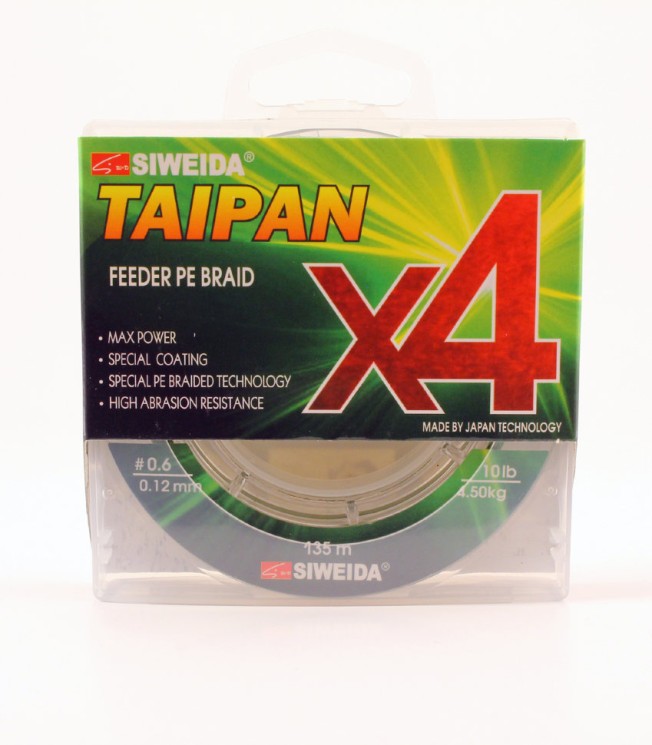 Леска плетеная Siweida Taipan Feeder Braid X4 135м 0,12мм (4,50кг) темно-зеленая