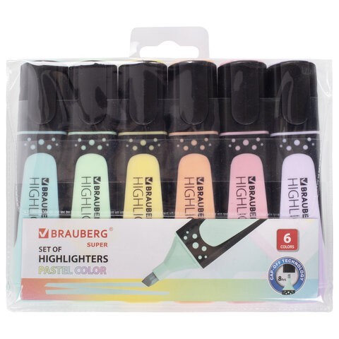 Набор текстовыделителей Brauberg Super Pastel линия 1-5 мм 6 цветов 151757
