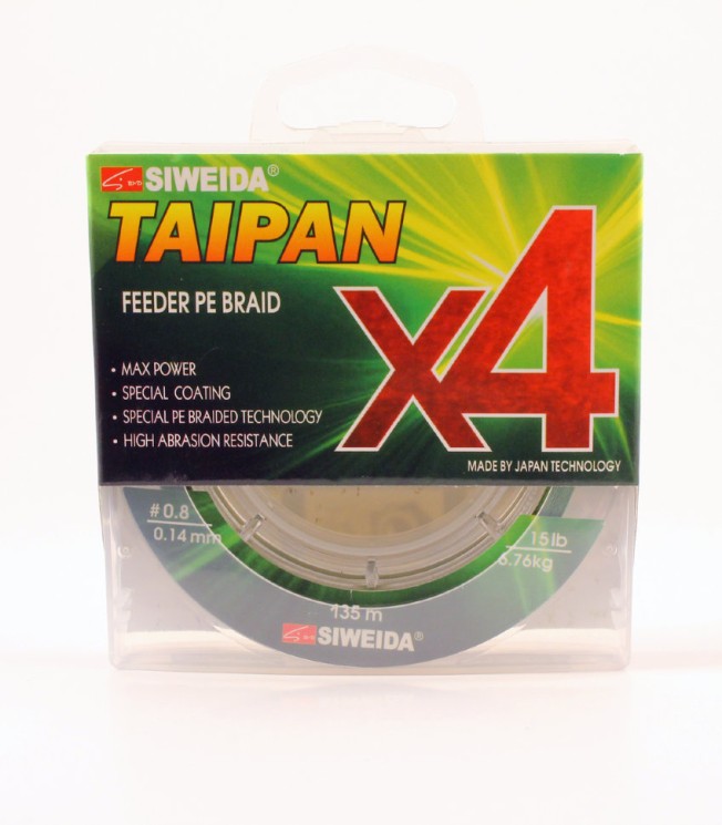 Леска плетеная Siweida Taipan Feeder Braid X4 135м 0,14мм (6,76кг) темно-зеленая