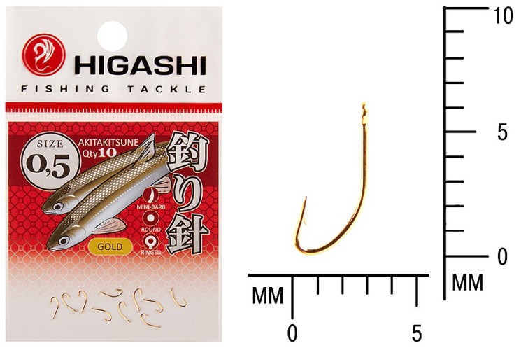Крючок Higashi Akitakitsune ringed №0,5 Gold (10 шт)