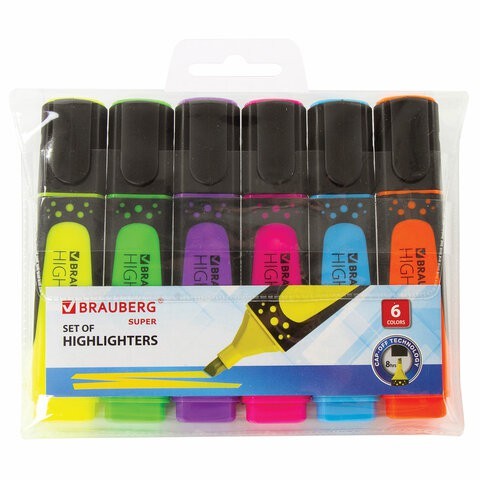 Набор текстовыделителей Brauberg Super линия 1-5 мм 6 цветов 151747