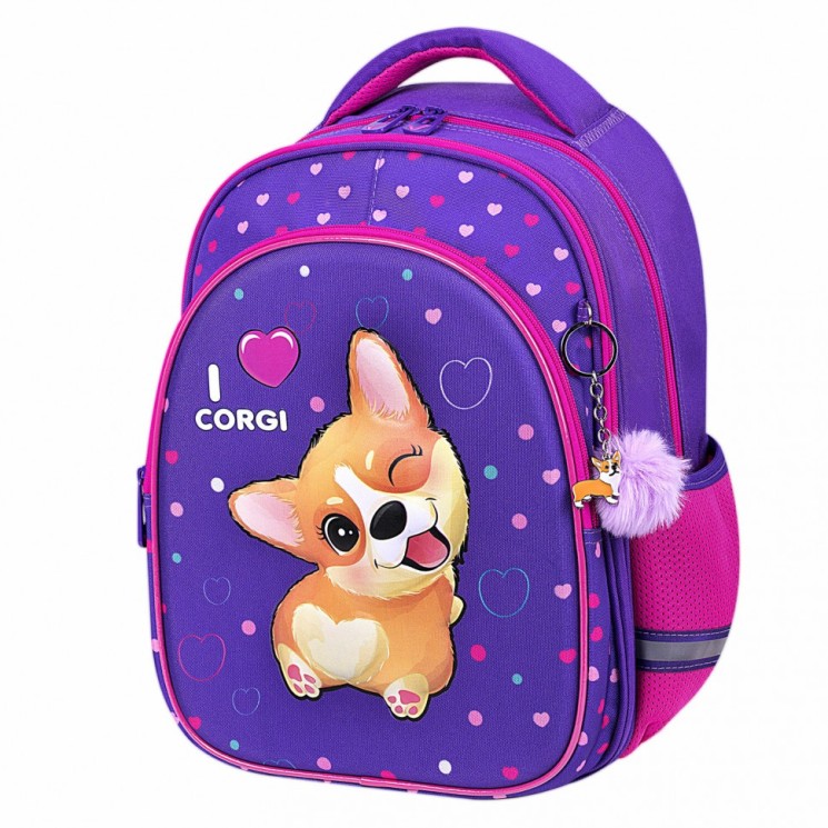 Рюкзак Brauberg Optima, 2 отделения, с брелоком, I love corgi, 3D-панель, 36х27х18 см, 271360