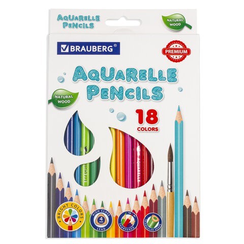 Карандаши цветные акварельные Brauberg Premium Aquarell 18 цветов 4 мм 181672