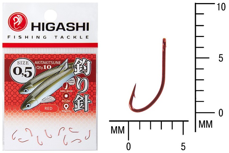 Крючок Higashi Akitakitsune ringed №0,5 Red (10 шт)