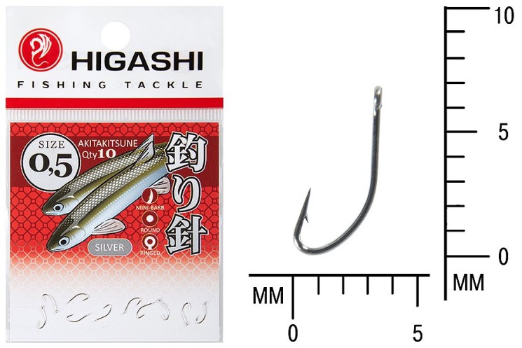 Крючок Higashi Akitakitsune ringed №0,5 Silver (10 шт)
