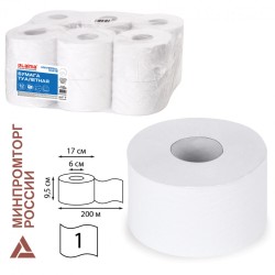 Бумага туалетная 200 м, Laima (T2), Universal White, 1-слойная, цвет белый, к-т 12 рул, 111335