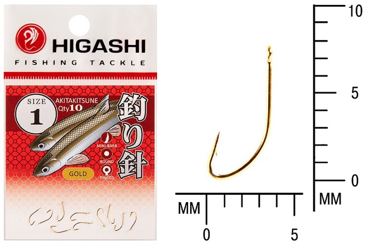 Крючок Higashi Akitakitsune ringed №1 Gold (10 шт)