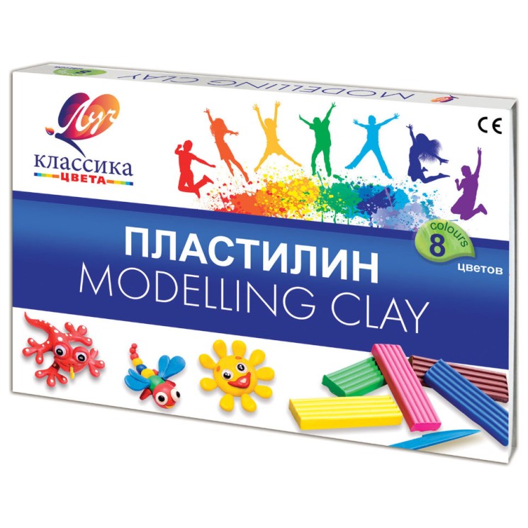 Пластилин классический Луч Классика 8 цветов 160 г со стеком 12С 867-08