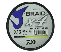 Леска плетеная Daiwa J-Braid X4 135м 0,13мм желтая