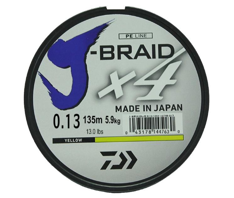 Леска плетеная Daiwa J-Braid X4 135м 0,13мм желтая