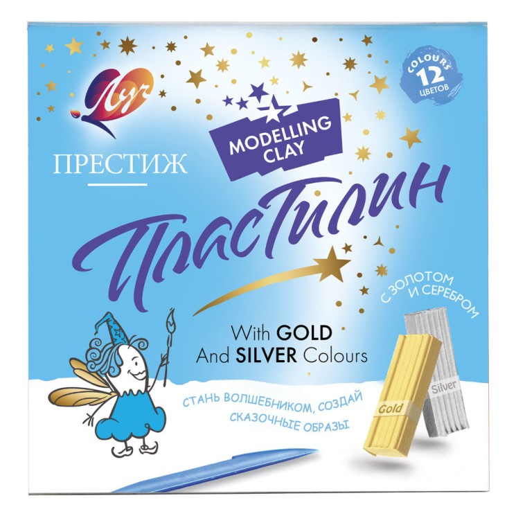 Пластилин классический Луч Престиж 12 цветов 230 г со стеком 18С1225-08